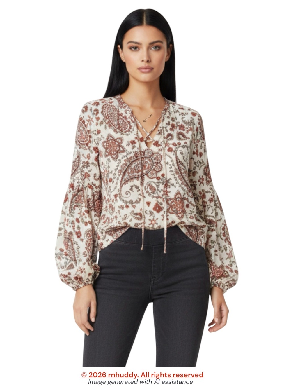 NWT Banana Republic petite XS paisley balloon sleeve lace up top